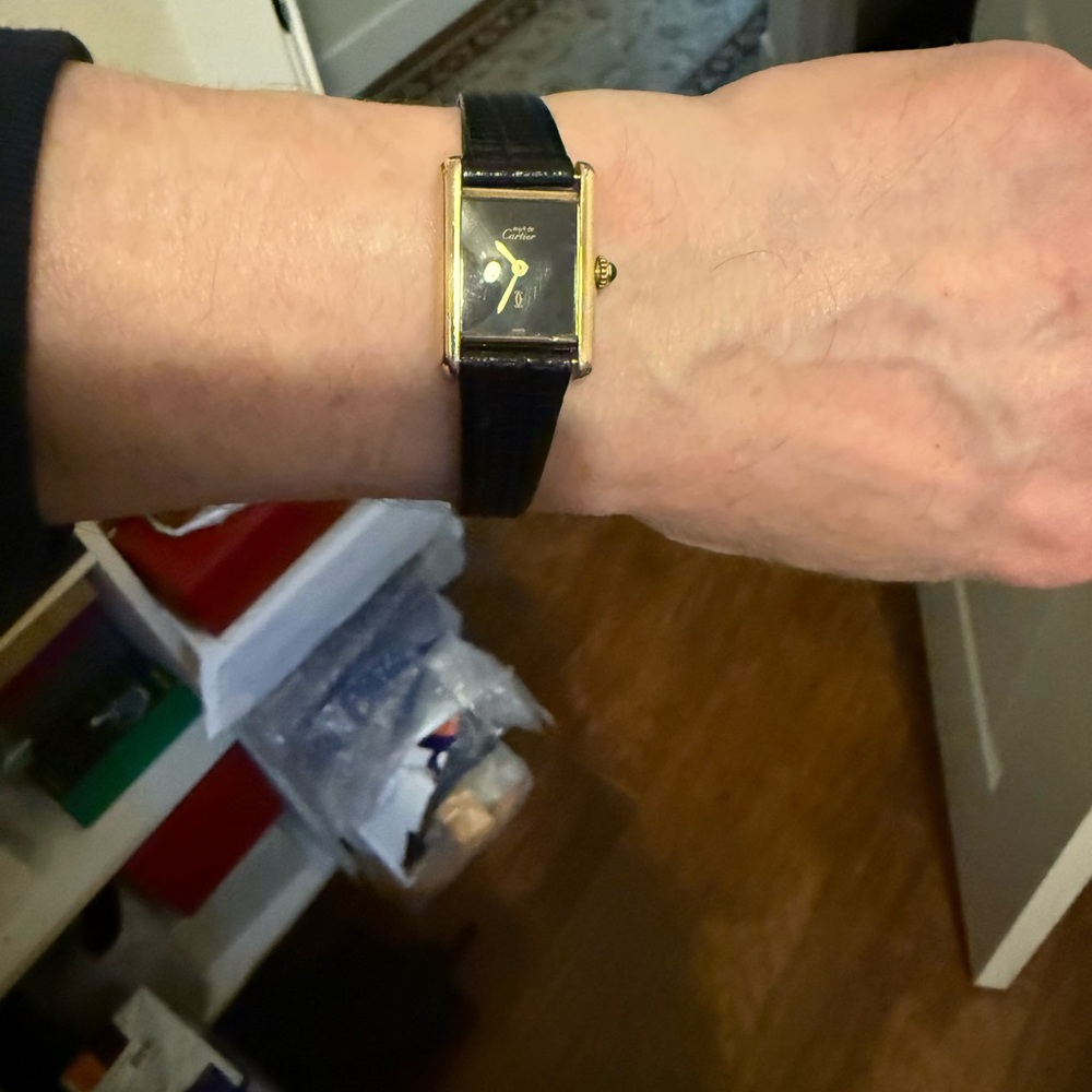Cartier Tank Style With Black Dial, Solid Sterling Silver Plated in 18k Gold - Picture 11 of 16